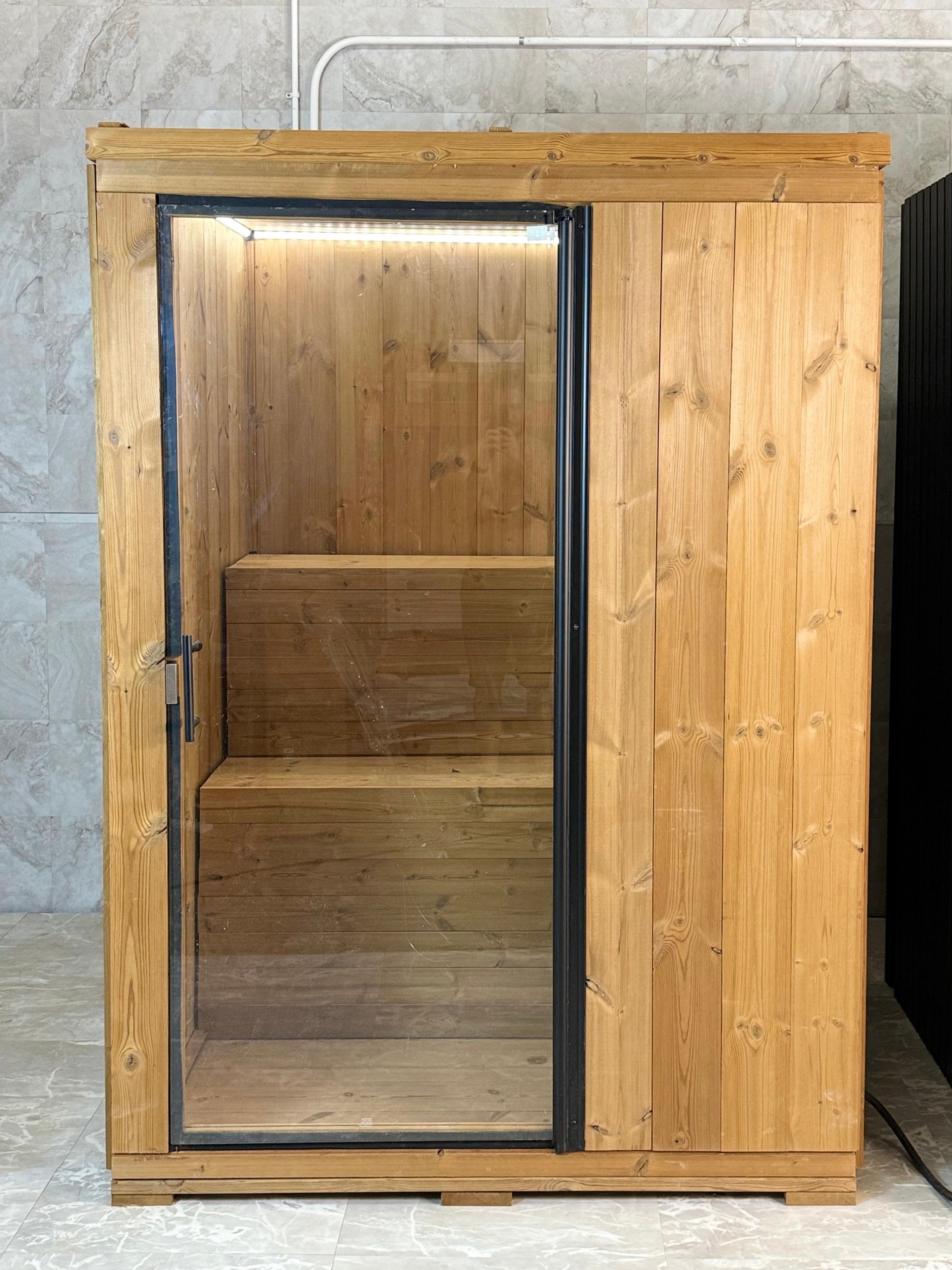 GeyserSteam™ 2 -4 person Indoor & Outdoor Traditional Sauna — Traditional + Infrared + Red Light - Timberline Brown