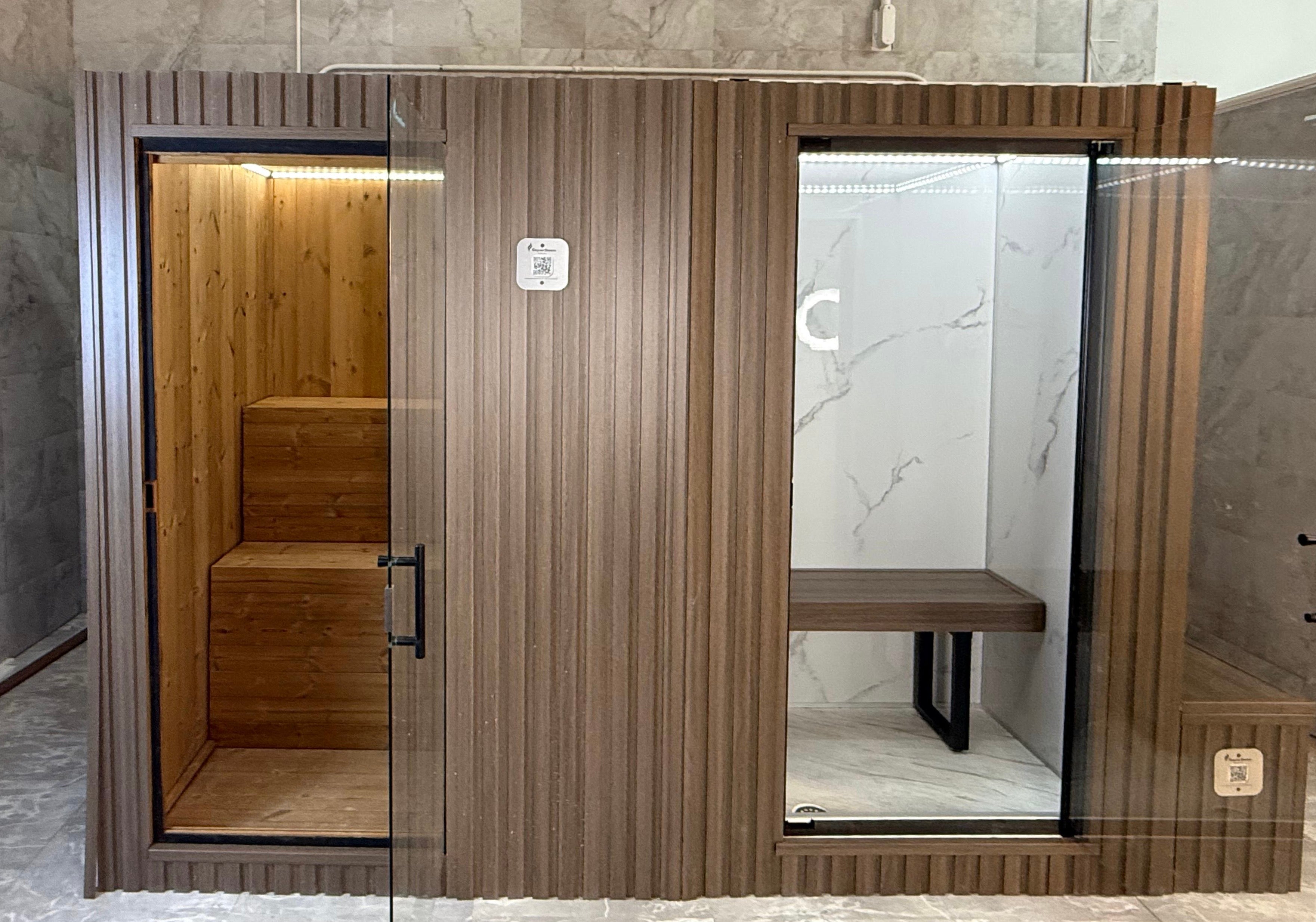 Traditional Sauna + Infrared + Steam Room + Cold Plunge - 2-3 person - Indoors/ Outdoors - Glacier White