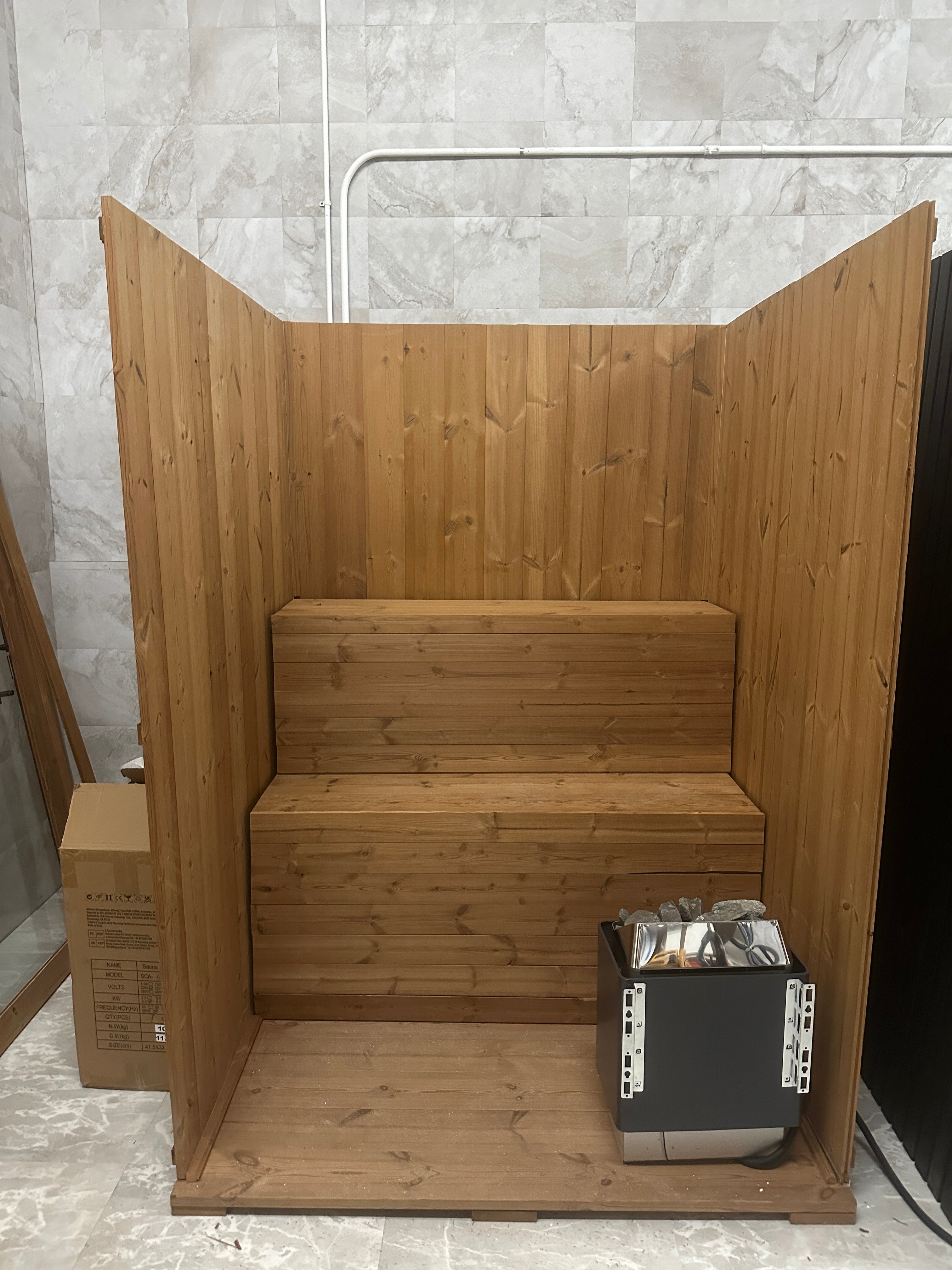 GeyserSteam™ 2 -4 person Indoor & Outdoor Traditional Sauna — Traditional + Infrared + Red Light - Timberline Brown