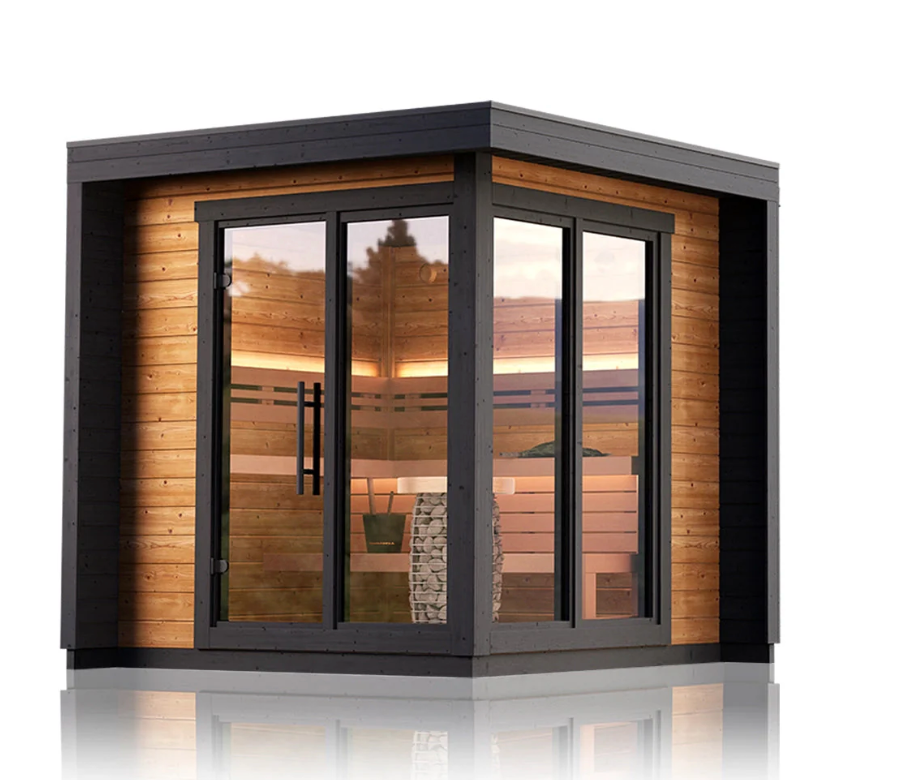 Corner Glass Traditional Outdoor Sauna (6-8 person)