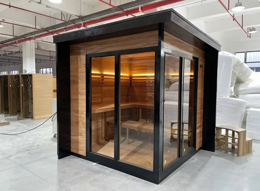 Corner Glass Traditional Outdoor Sauna (6-8 person)