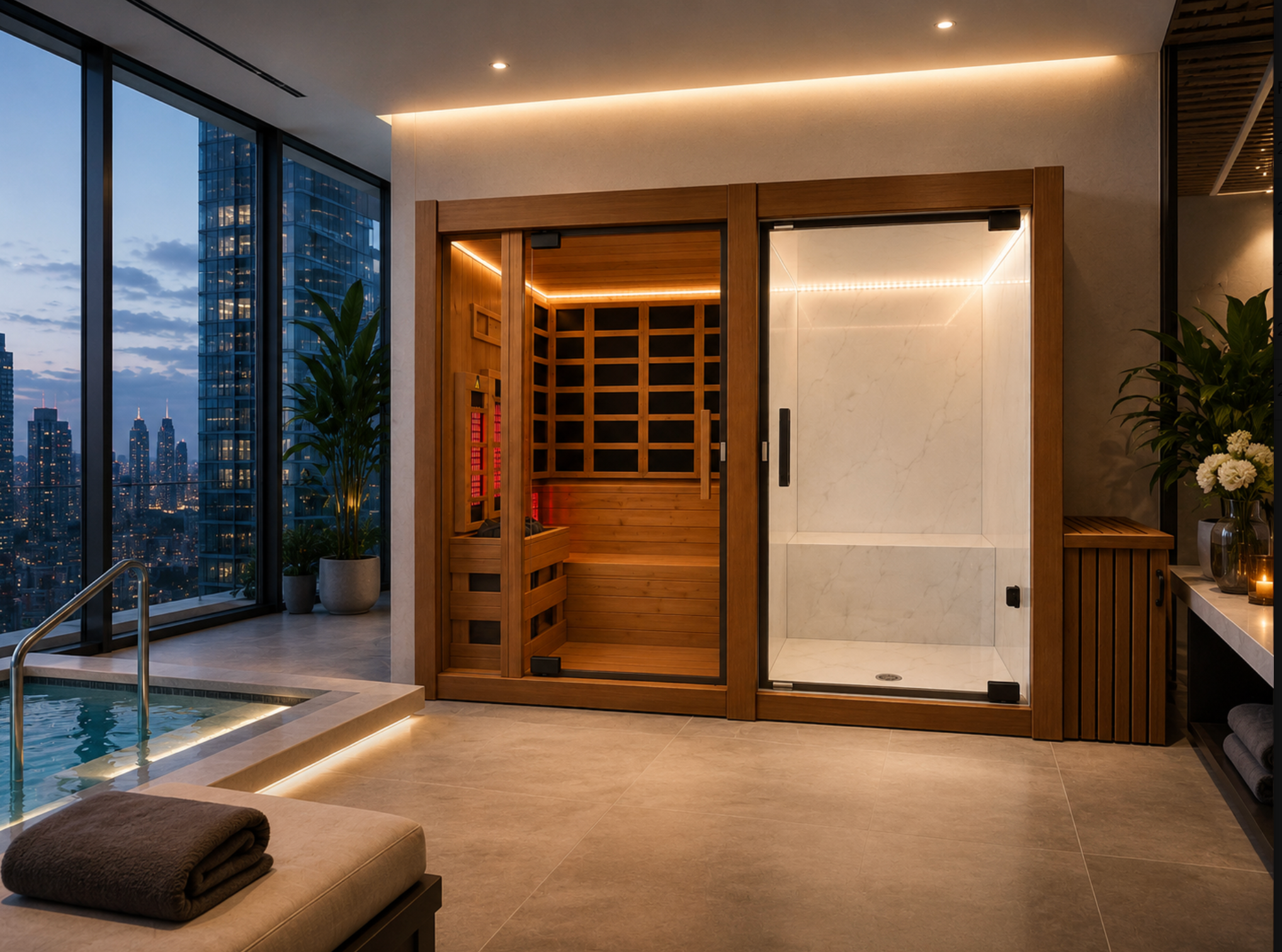 Vista Dual Cabin - Indoors / Outdoors - 2 Person Steam Room + 2-3 Person Traditional Sauna + Infrared Sauna