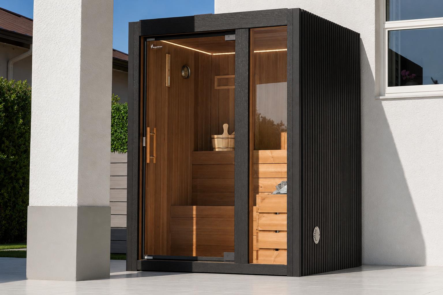 Hekla - 2 -3 person Indoor & Outdoor Traditional Sauna — Traditional + Infrared - Monaco Gray