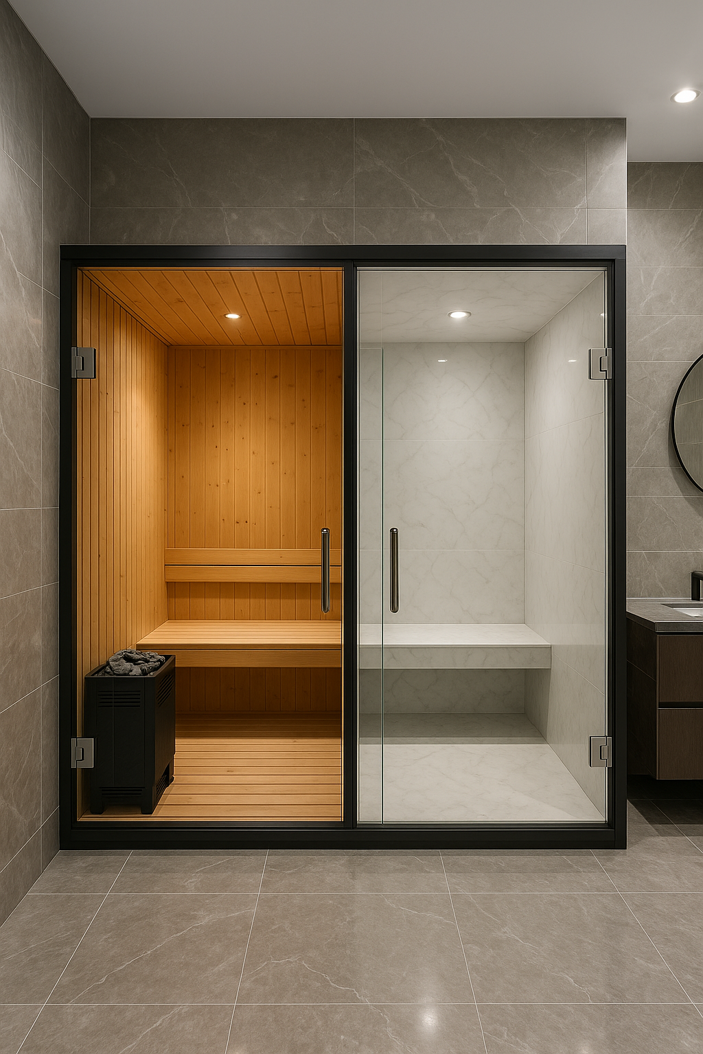 Traditional Sauna and Steam Room Dual Cabin - 2 person - Indoors