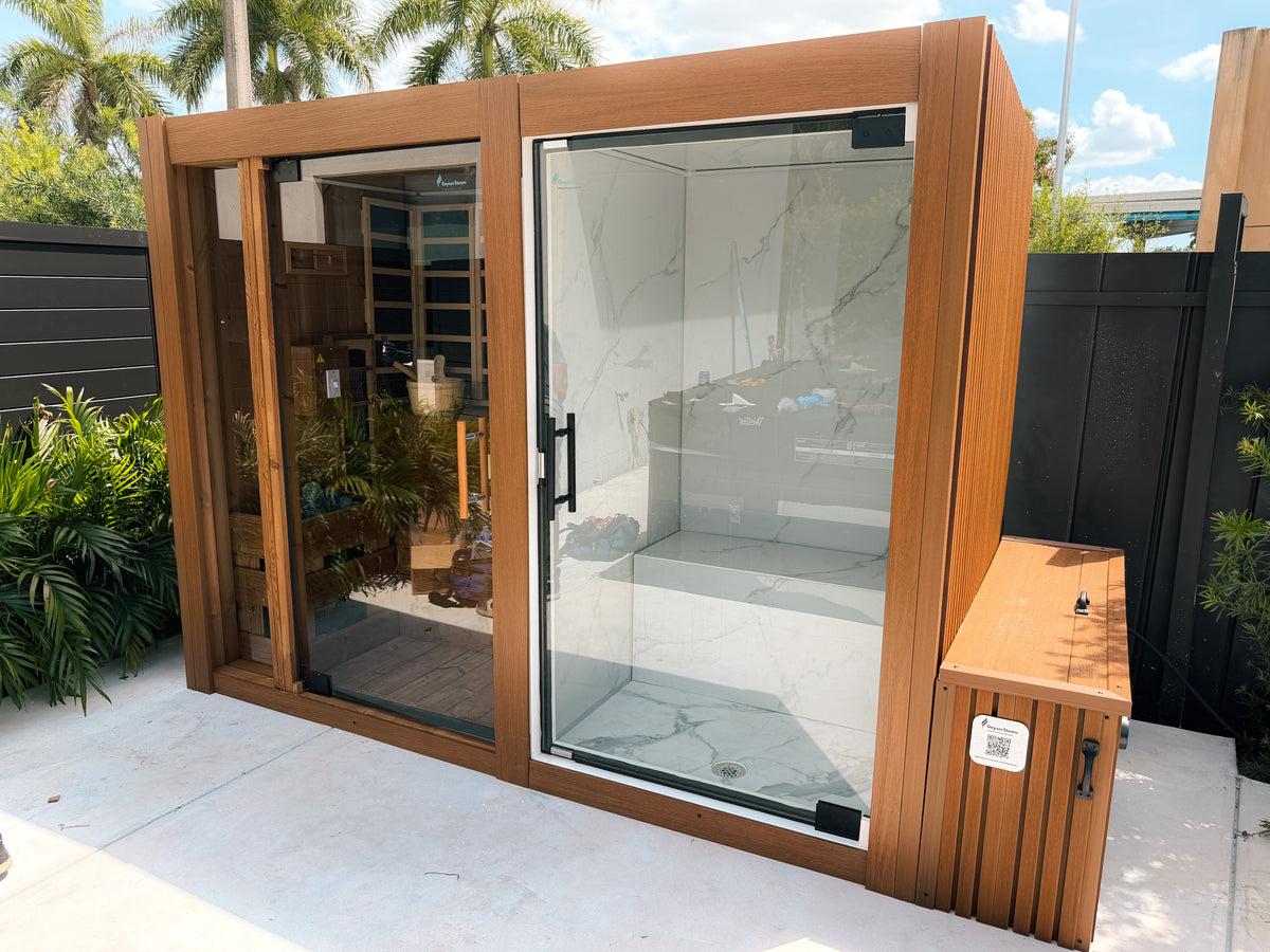 Vista Dual Cabin - Indoors / Outdoors - 2 Person Steam Room + 2-3 Person Traditional Sauna + Infrared Sauna