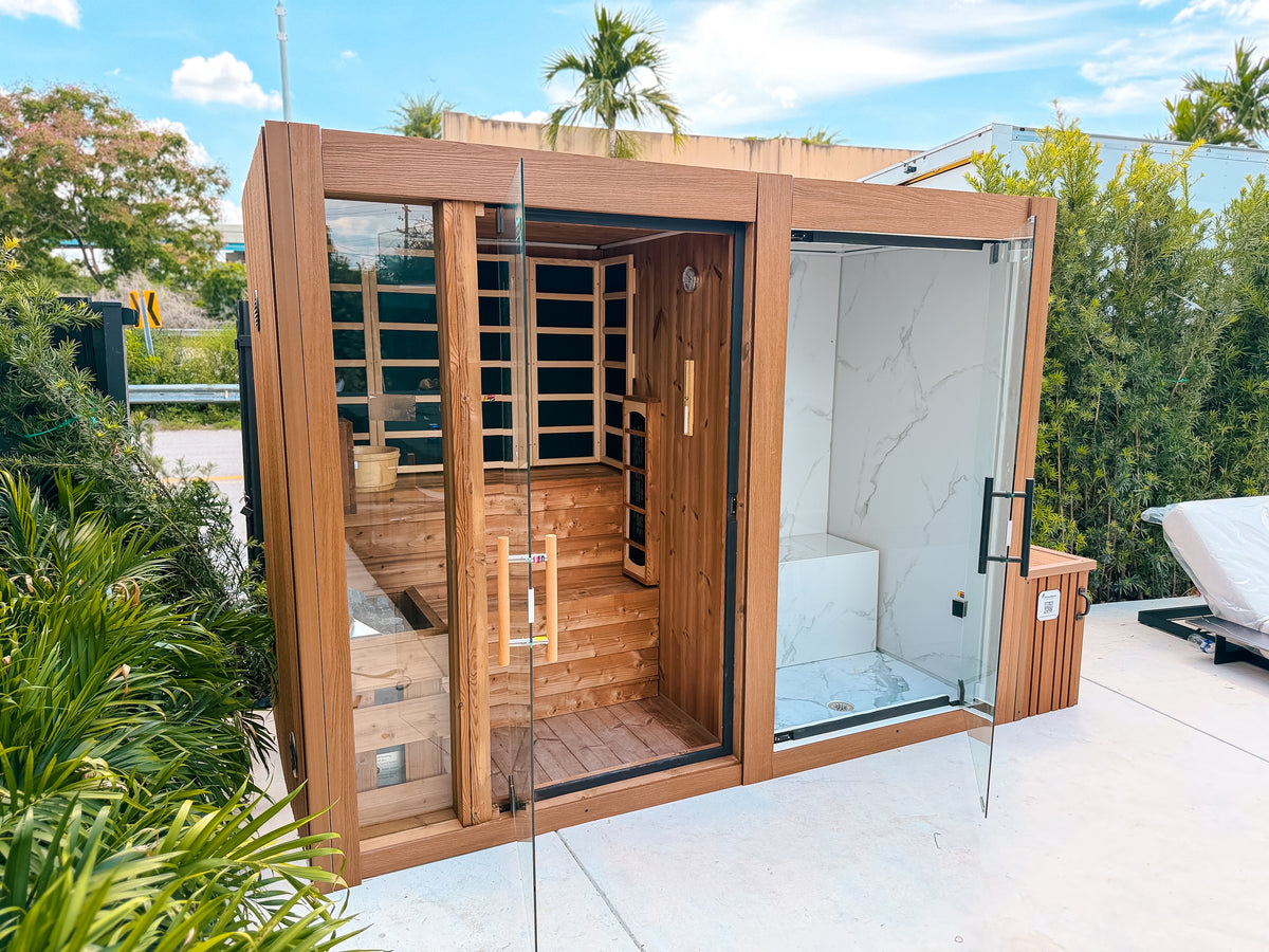 Vista Dual Cabin - Indoors / Outdoors - 2 Person Steam Room + 2-3 Person Traditional Sauna + Infrared Sauna