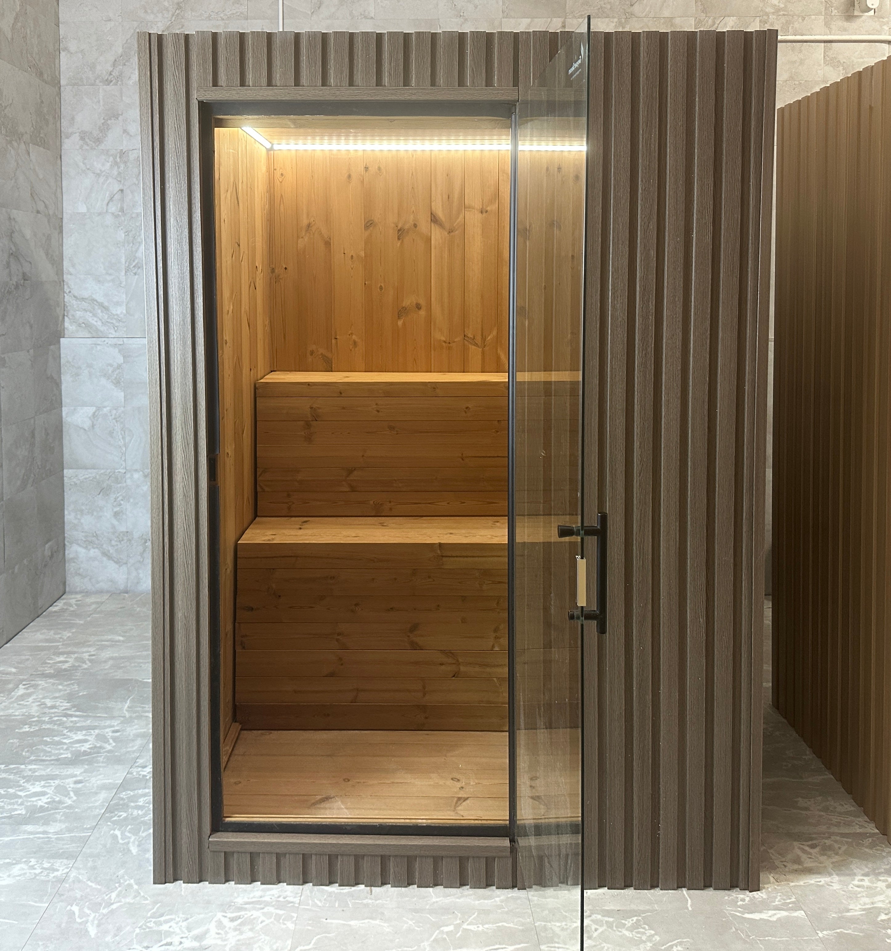 GeyserSteam™ 2 -4 person Indoor & Outdoor Traditional Sauna — Traditional + Infrared + Red Light - Timberline Brown