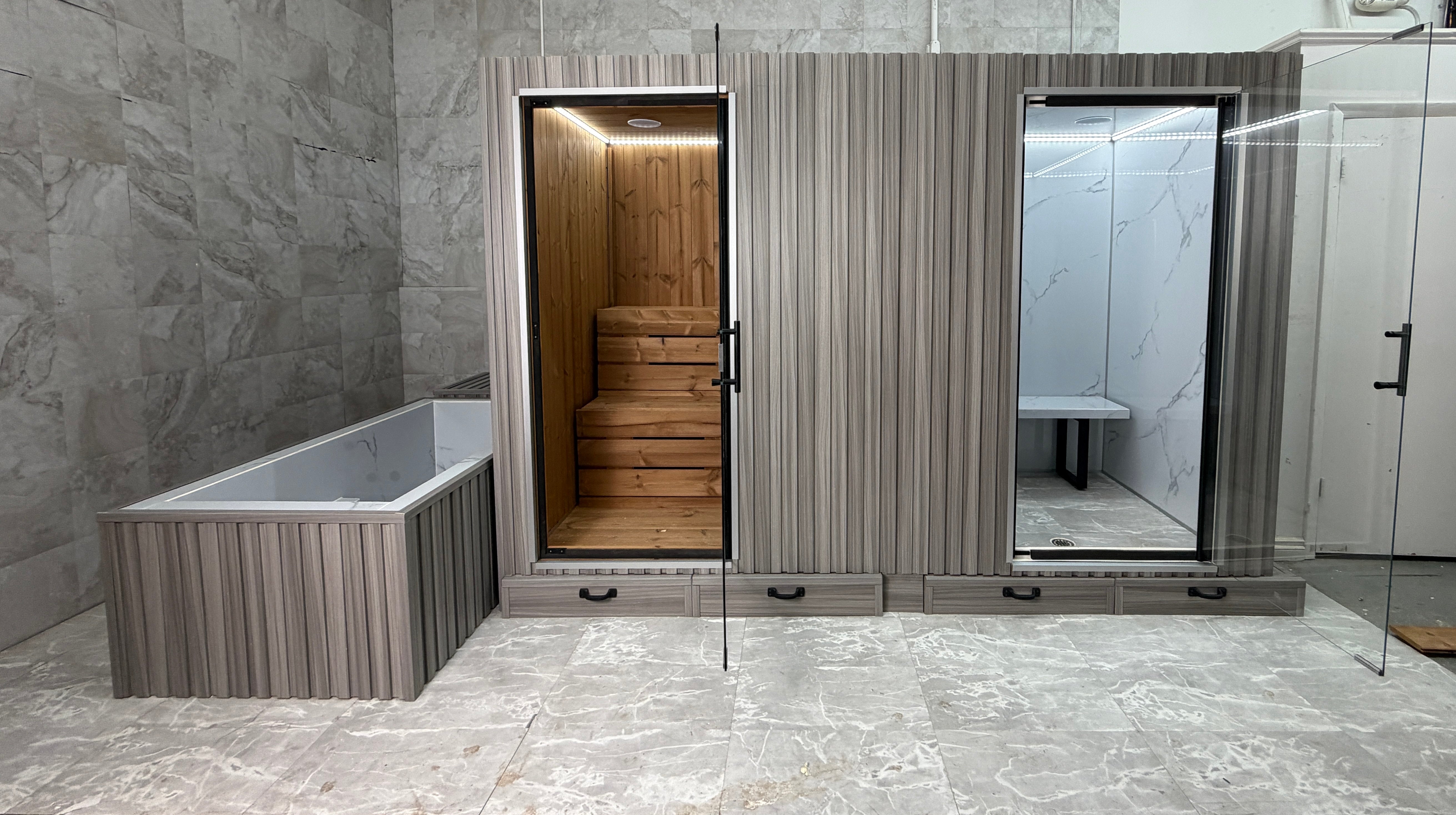 Traditional Sauna + Infrared + Steam Room + Cold Plunge - 2-3 person - Indoors/ Outdoors - Glacier White