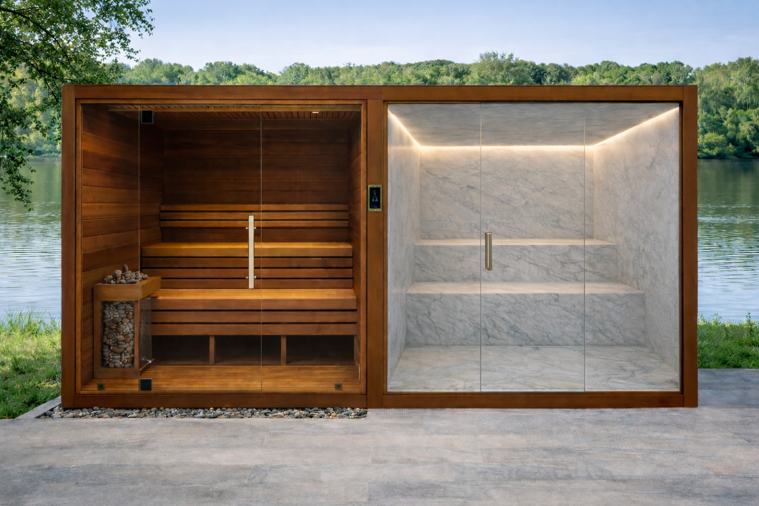 Gadol® - Traditional Sauna + Steam Room Dual Cabin - 4-6 person - Indoors / Out