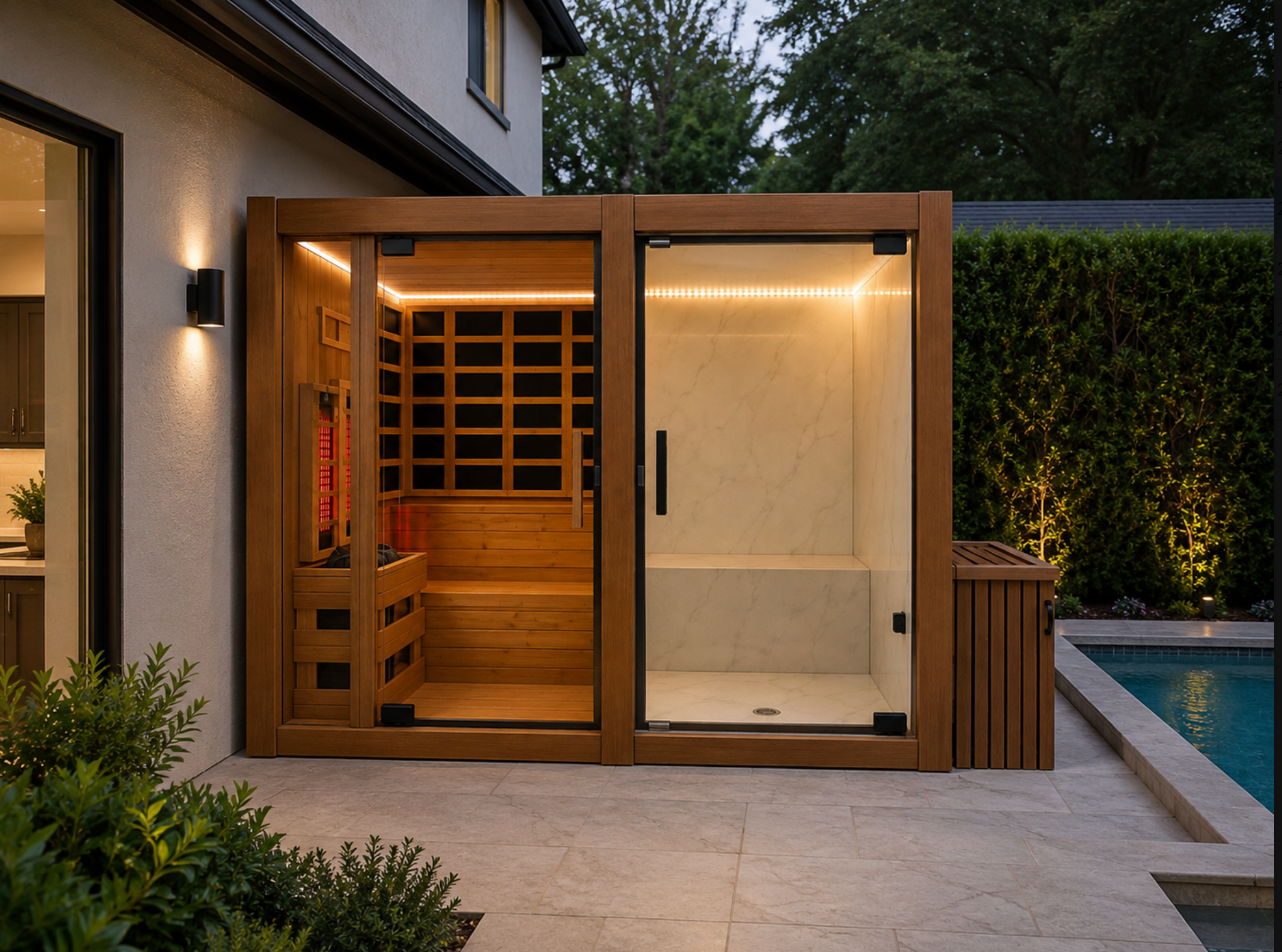 Vista Dual Cabin - Indoors / Outdoors - 2 Person Steam Room + 2-3 Person Traditional Sauna + Infrared Sauna